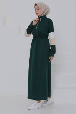 Garnili Fermuarlı Elbise Zümrüt - 27047 - 3