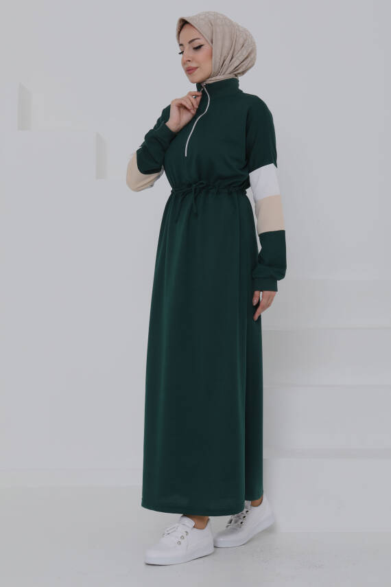 Garnili Fermuarlı Elbise Zümrüt - 27047 - 3