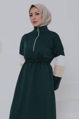 Garnili Fermuarlı Elbise Zümrüt - 27047 - 6
