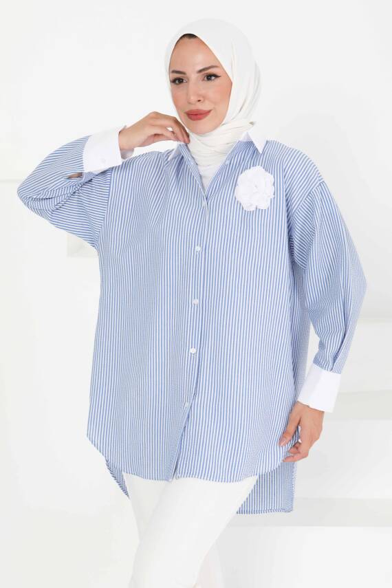 Gül Detaylı Tunik Mavi - 27434 - 2
