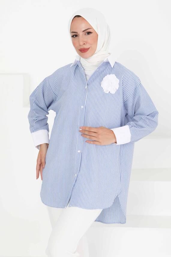 Gül Detaylı Tunik Mavi - 27434 - 3