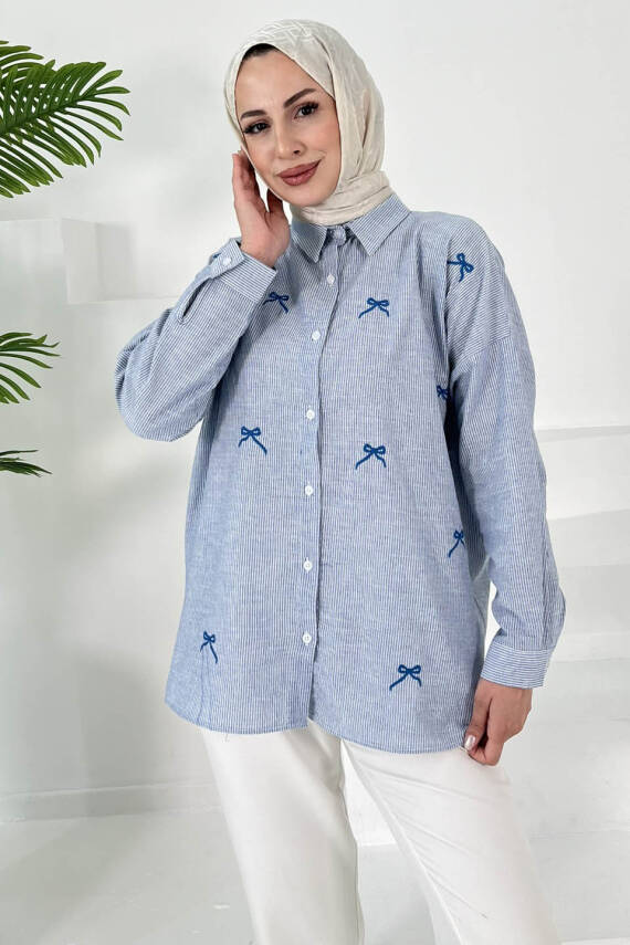 İncili Gömlek Bebe Mavi - 27033 - 3