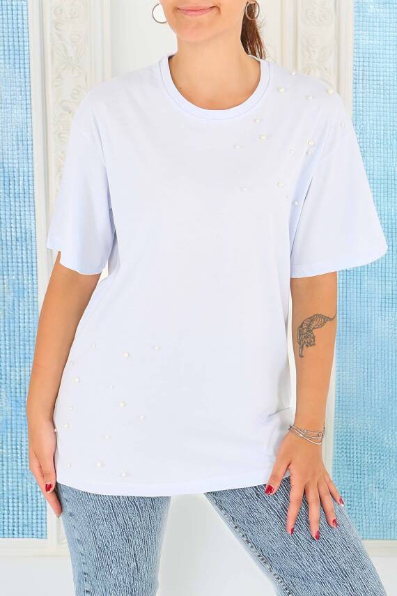 İncili Kısa Kollu T-Şhirt Bebe Mavi - 27543 - 2