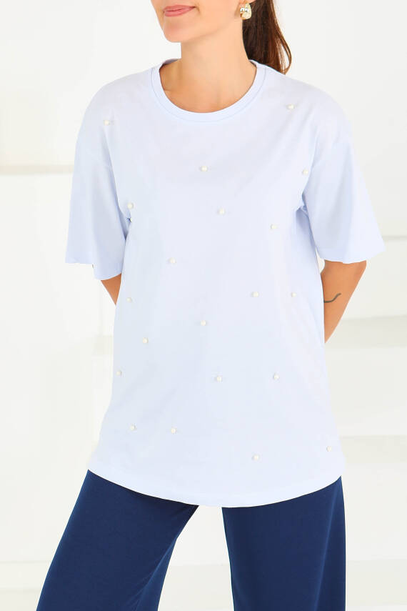 İncili Kısa Kollu T-Şhirt Bebe Mavi - 27544 - 2