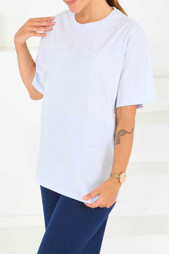 İncili Kısa Kollu T-Şhirt Bebe Mavi - 27544 - 3
