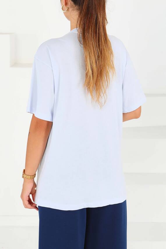 İncili Kısa Kollu T-Şhirt Bebe Mavi - 27544 - 4