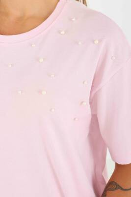 İncili Kısa Kollu T-Şhirt Pembe - 27543 - 3