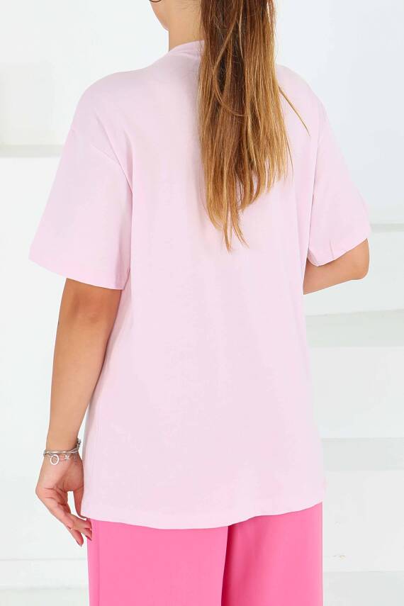 İncili Kısa Kollu T-Şhirt Pembe - 27543 - 4