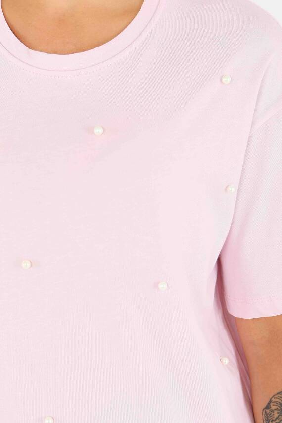 İncili Kısa Kollu T-Şhirt Pembe - 27544 - 4