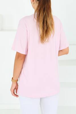 İncili Kısa Kollu T-Şhirt Pembe - 27544 - 5