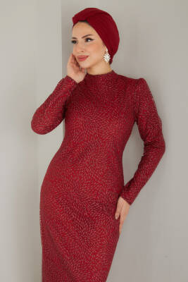 Işıltılı Abiye Elbise Bordo - 26520 - 3