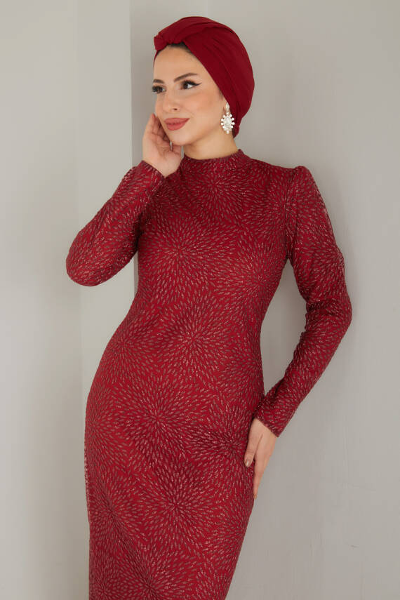 Işıltılı Abiye Elbise Bordo - 26520 - 3