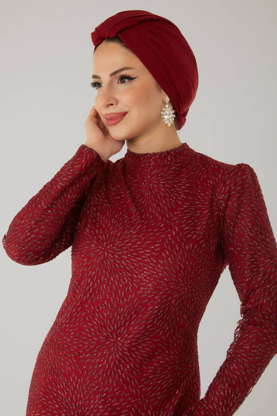 Işıltılı Abiye Elbise Bordo - 26520 - 8