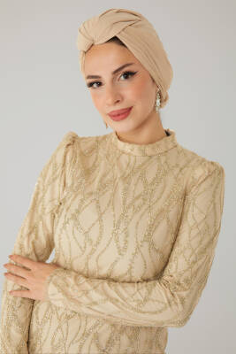 Işıltılı Abiye Elbise Krem - 26521 - 4