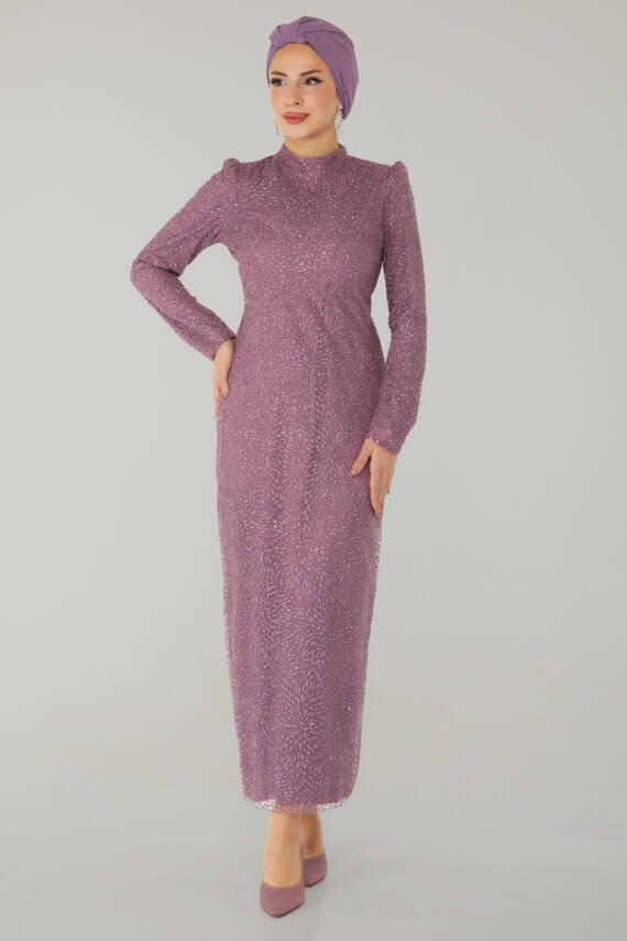 Işıltılı Abiye Elbise Lila - 26520 - 1
