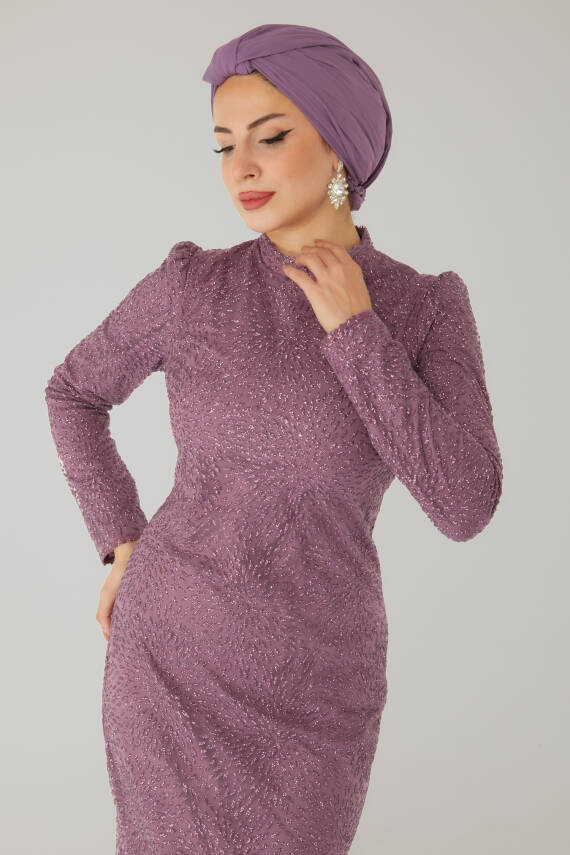 Işıltılı Abiye Elbise Lila - 26520 - 2