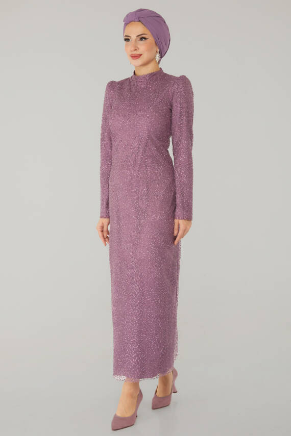 Işıltılı Abiye Elbise Lila - 26520 - 4
