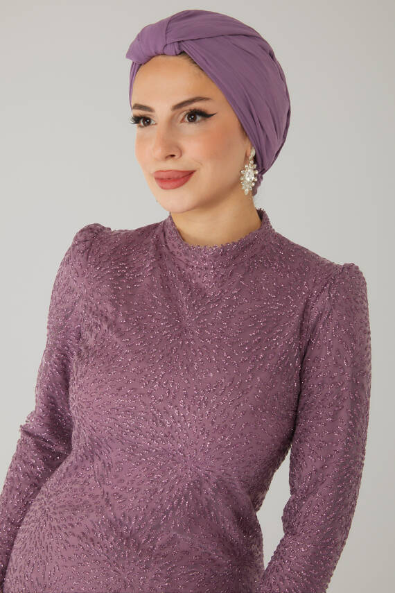 Işıltılı Abiye Elbise Lila - 26520 - 6