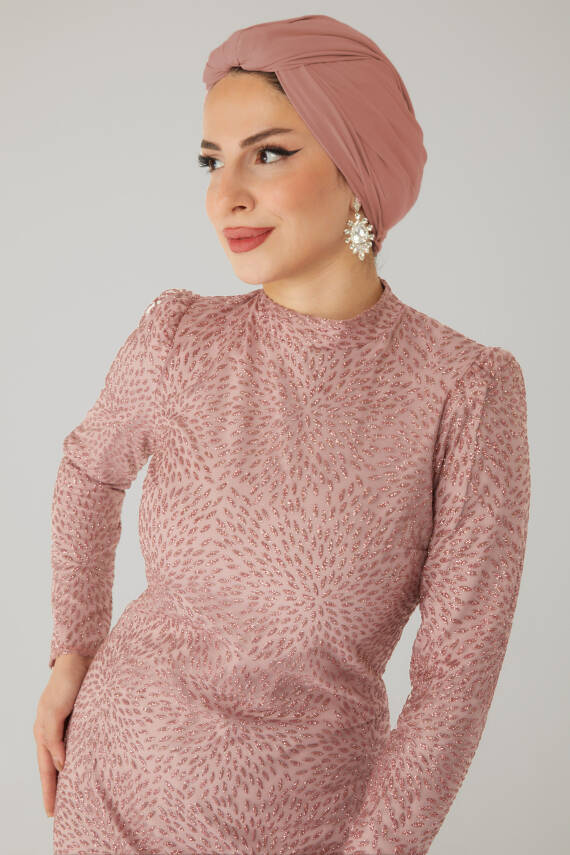 Işıltılı Abiye Elbise Pudra - 26520 - 6