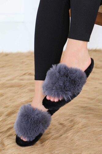 Kadın Antrasit Ponponlu Ev Terliği - 27782-ANTRASIT - 2