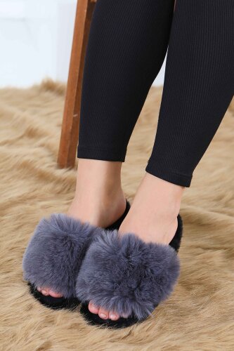 Kadın Antrasit Ponponlu Ev Terliği - 27782-ANTRASIT - 3