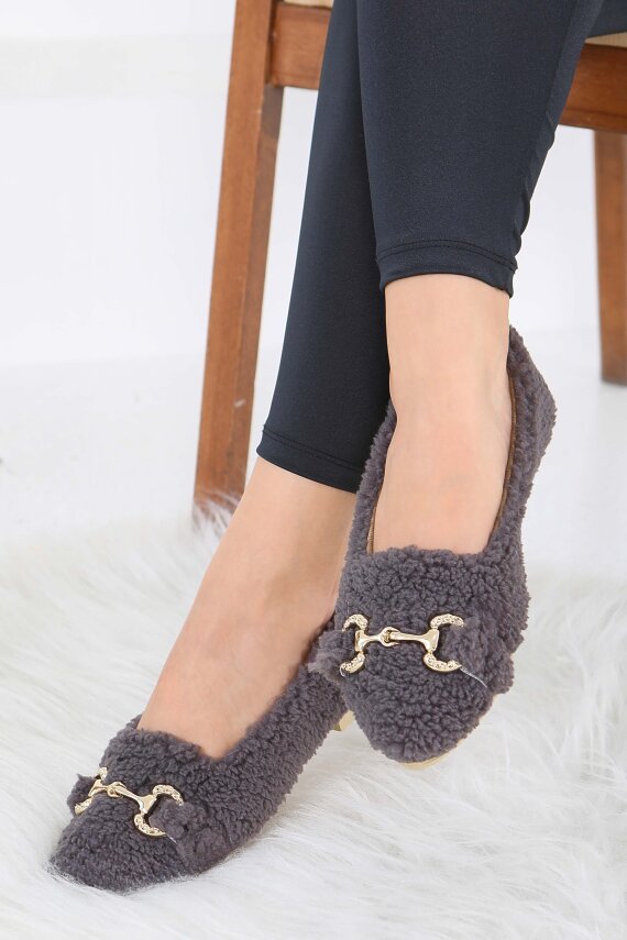 Kadın Antrasit Toka Detaylı Peluş Babet - 27913-ANTRASIT - 3