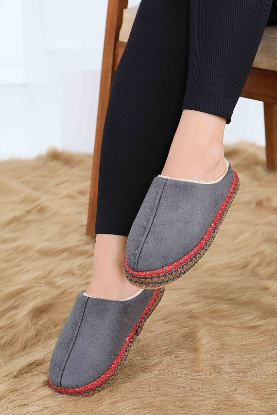 Kadın Antrasit Yanları Nakışlı Ev Terliği - 27781-ANTRASIT - 2