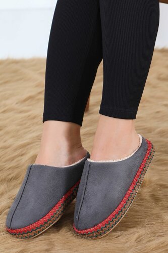 Kadın Antrasit Yanları Nakışlı Ev Terliği - 27781-ANTRASIT - 3