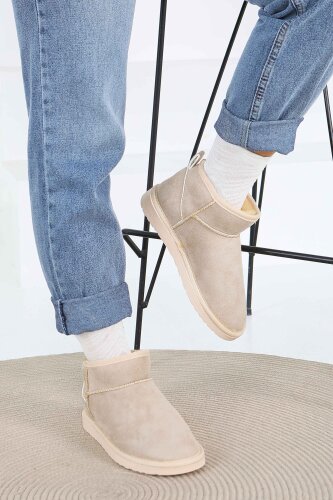 Kadın Bej İçi Peluş Yarım Süet Bot - 27784-BEJ