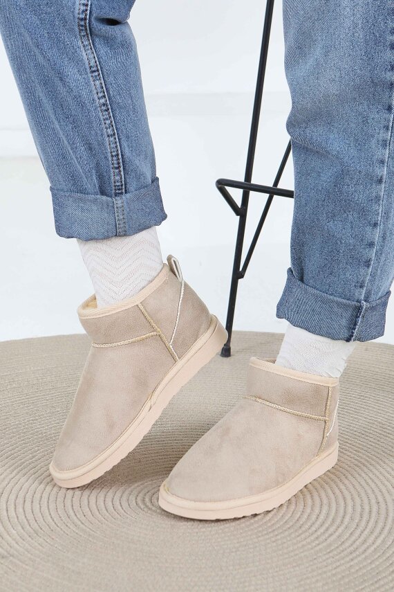 Kadın Bej İçi Peluş Yarım Süet Bot - 27784-BEJ - 2