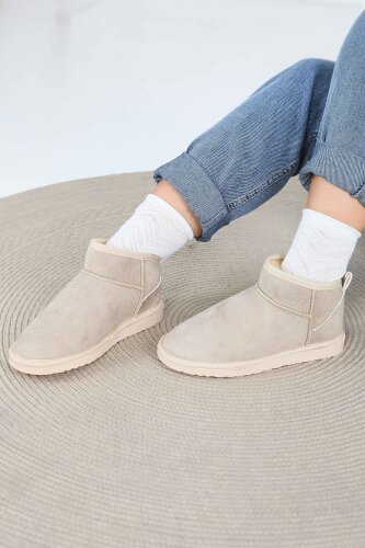 Kadın Bej İçi Peluş Yarım Süet Bot - 27784-BEJ - 3