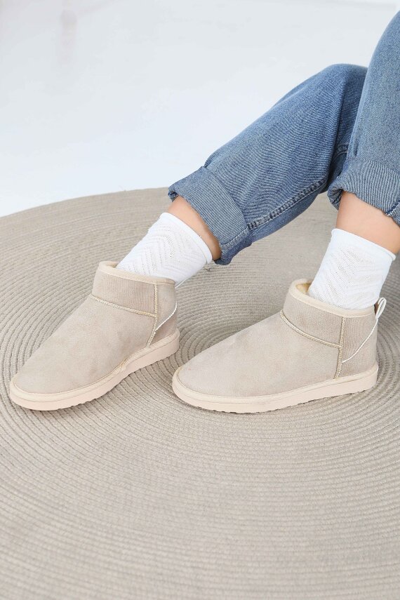 Kadın Bej İçi Peluş Yarım Süet Bot - 27784-BEJ - 3