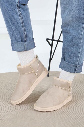 Kadın Bej İçi Peluş Yarım Süet Bot - 27784-BEJ - 2