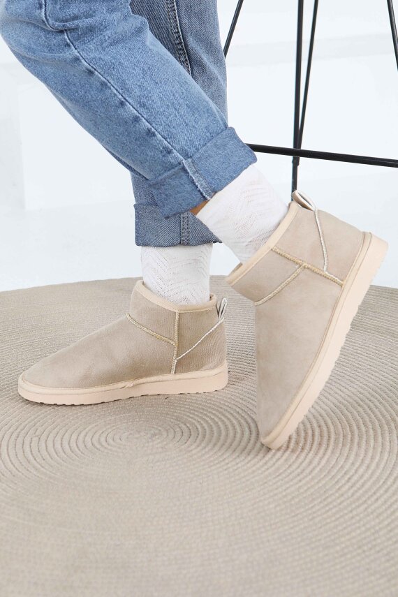 Kadın Bej İçi Peluş Yarım Süet Bot - 27784-BEJ - 4