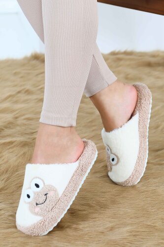 Kadın Bej Kurbağa İşlemeli Ev Terliği - 27779-BEJ - 3