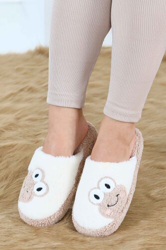 Kadın Bej Kurbağa İşlemeli Ev Terliği - 27779-BEJ - 2