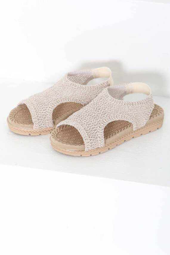 Kadın Bej Nakış Hasırlı Sandalet - 27156 - 6