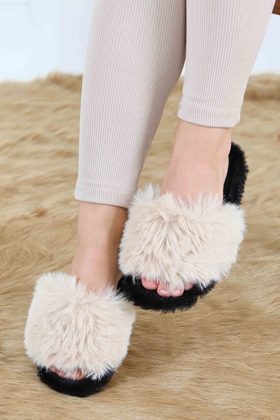 Kadın Bej Ponponlu Ev Terliği - 27782-BEJ - 1