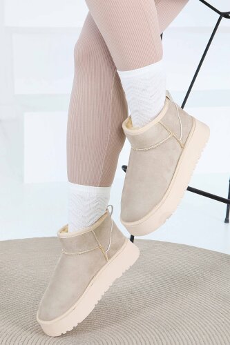 Kadın Bej Yüksek Taban Yarım Süet Bot - 27783-BEJ