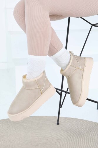 Kadın Bej Yüksek Taban Yarım Süet Bot - 27783-BEJ - 3