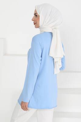 Kadın Bisiklet Yaka Çiçek Baskılı Tunik Bebe Mavi - 27197 - 4