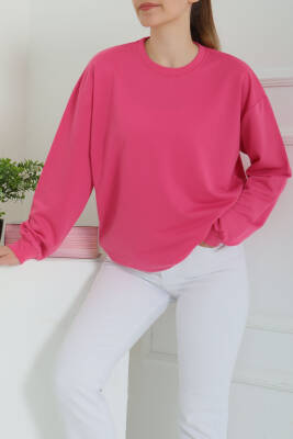 Kadın Bisiklet Yaka Oversize Sweatshirt Fuşya - 26567 - 4