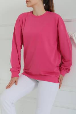 Kadın Bisiklet Yaka Oversize Sweatshirt Fuşya - 26567 - 5