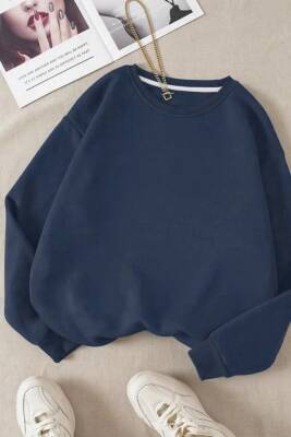 Kadın Bisiklet Yaka Oversize Sweatshirt Indigo - 26567 