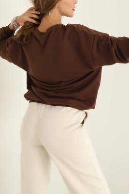 Kadın Bisiklet Yaka Oversize Sweatshirt Kahve - 26567 - 3