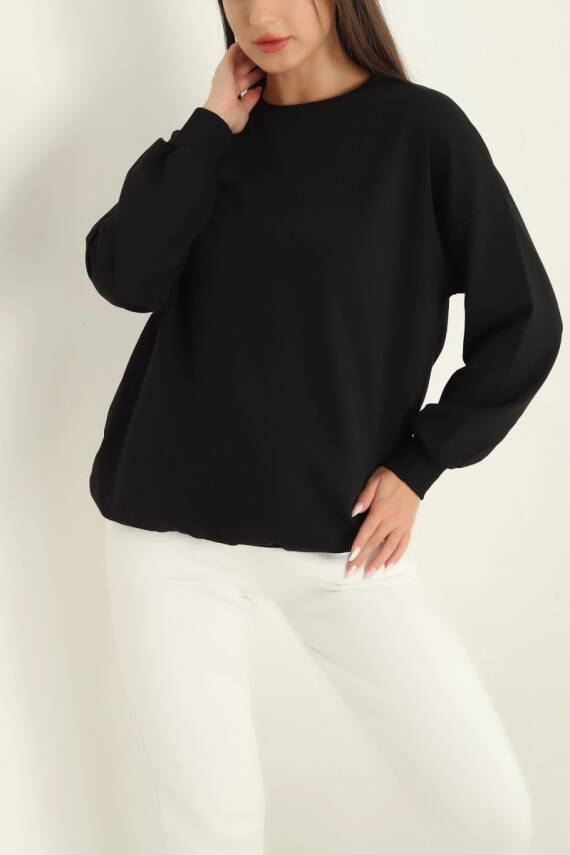 Kadın Bisiklet Yaka Oversize Sweatshirt Siyah - 26567 - 1