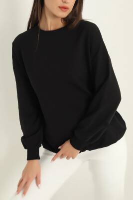Kadın Bisiklet Yaka Oversize Sweatshirt Siyah - 26567 - 3