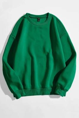 Kadın Bisiklet Yaka Oversize Sweatshirt Zümrüt - 26567 