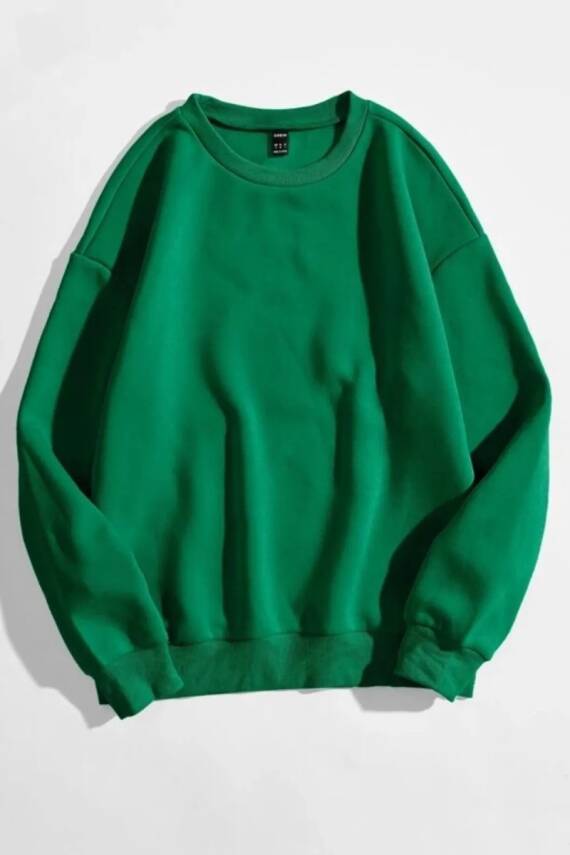 Kadın Bisiklet Yaka Oversize Sweatshirt Zümrüt - 26567 - 1