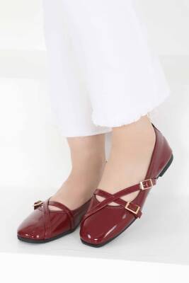 Kadın Bordo Çapraz Rugan Babet - 27398 